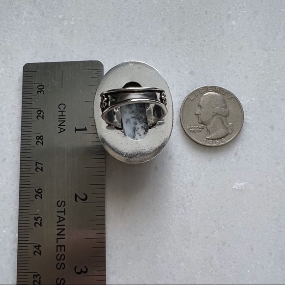 New Dendritic Opal Stone Silver Overlay Artisan Ring Size 7.75. - Picture 10 of 12